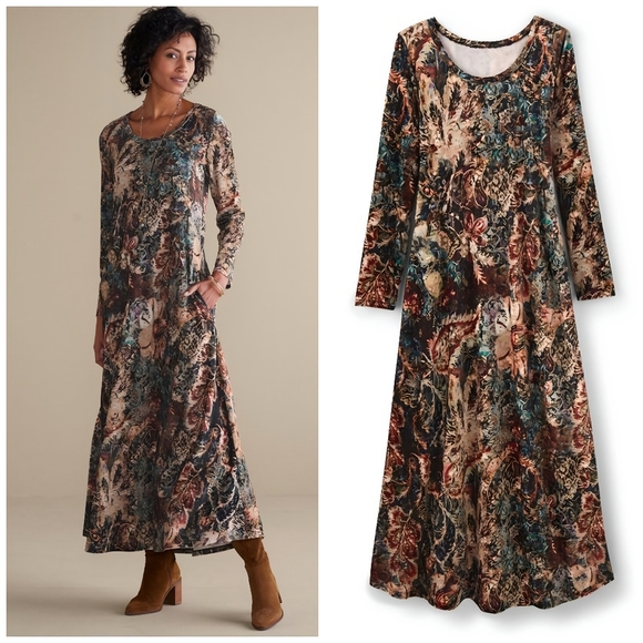 Soft Surroundings Velvet Patterned Long Sleeve Dress, XL - Picture 11 of 11